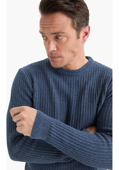 Defacto Standart Fit Bisiklet Yaka Basic Dokulu Triko Kazak E0811AXNS İndigo