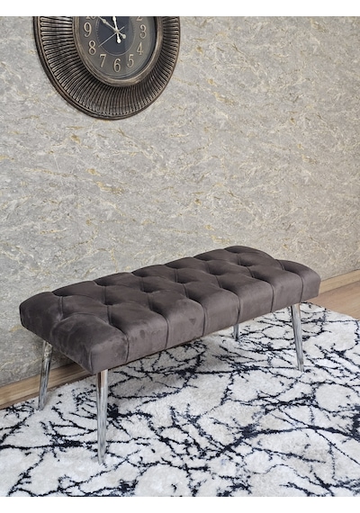 Zafir Krom Kaplama Sivriltme Ayaklı 90 Cm Puf Bench - Puf - Bench - Kasalı Oturak - Oturak - Yatak Ucu Puf Kahverengi