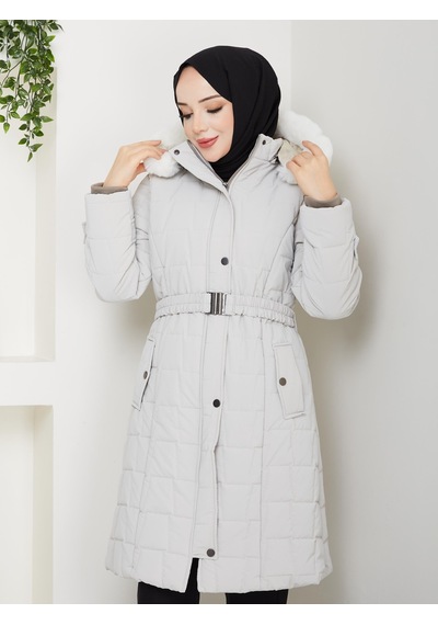 Eslemnur Nova Kumaş Şişme Mont 100cm Krem