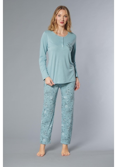Uzun Kol Mevsimlik Pijama Takımı Viskon Alperi 790-38 YESIL