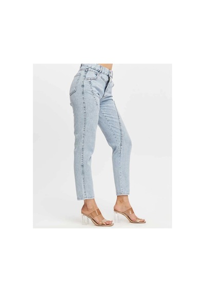 Kene Jeans Yüksek Bel Ön Conta Çımalı Mom Kot Jeans Buz Kar