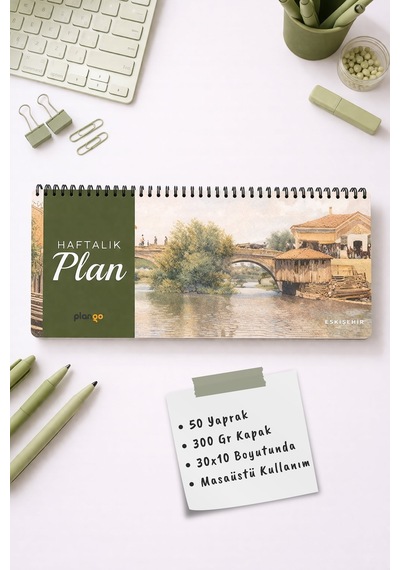 Tarihsiz Spiralli Haftalık Masaüstü Planlayıcı - Eskişehir - 10x30 Cm Plango Turkuaz