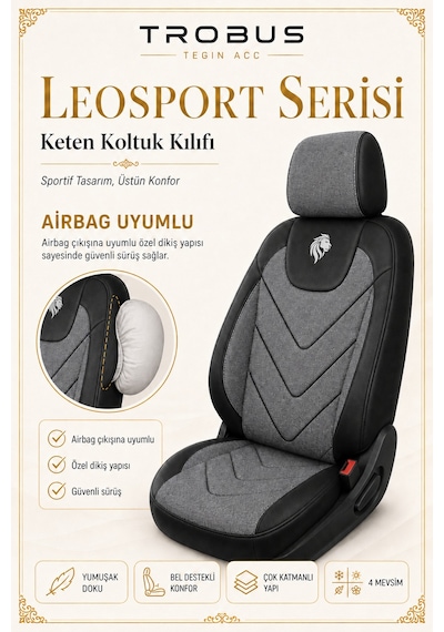 Geely Emgrand 2010 2011 2012 Uyumlu Leosport Serisi Gri Siyah Oto Koltuk Kılıfı