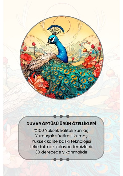 Tavus Kuşu Desenli Duvar Halısı Duvar Örtüsü Tapestry Süet Dokulu Kumaş