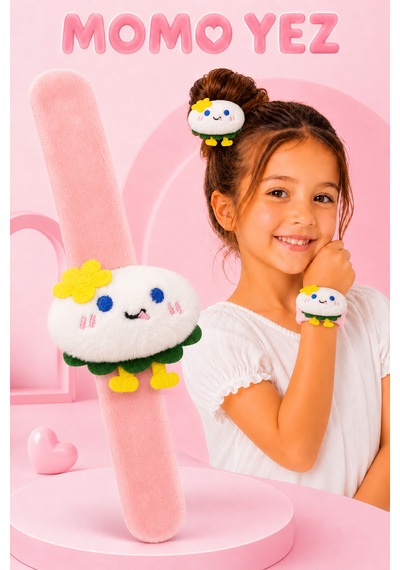 Mochi Yumurta Peluş Bileklik Oyuncak Bileğe Vurunca Sarılan Slap Bileklik, Çok Amaçlı Saç Tokası Pembe