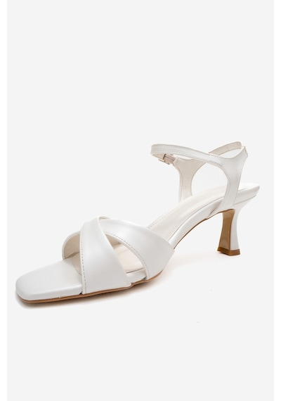 Luvishoes Luvi Shoes Melin Sedef Cilt Çapraz Bantlı Kadın Topuklu Ayakkabı Sedef