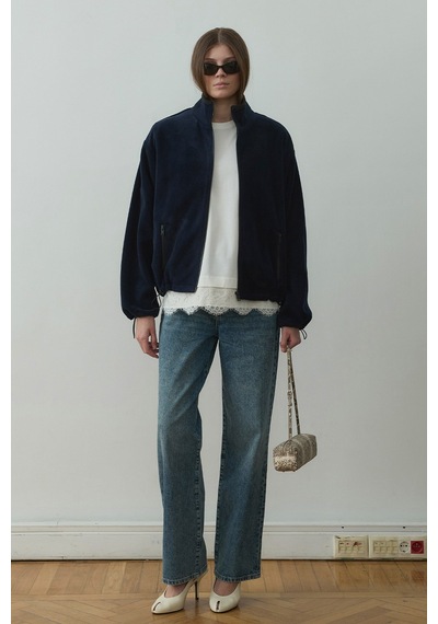 Suud Collection Lacivert Anu Oversize Fermuarlı Polar Hırka