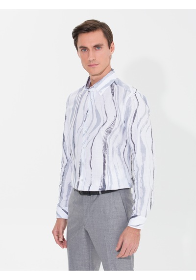 Cacharel Gri Slim Fit Uzun Kollu Gömlek