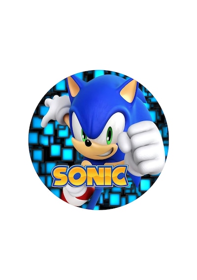 Yenilebilir Yuvarlak Pasta Resim Baskısı 20 Cm Şekerli Kağıt Sonic Temalı 22