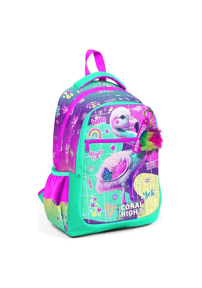 Coral High Pembe Su Yeşili Flamingo Desenli Kız Çocuk İlkokul Çantası ve Günlük Sırt Çantası