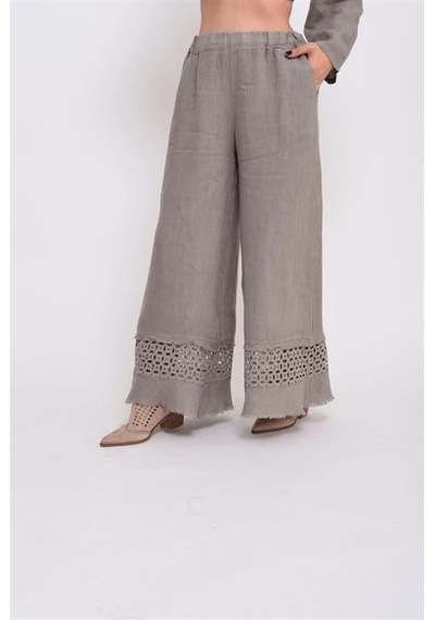 Eren Style İtalyan Fisto Detaylı Keten Pantolon-9186 Vizon