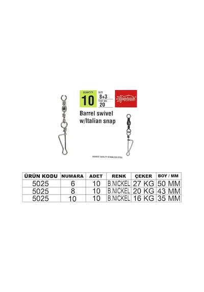 Captain 5025 İtalyan Klips 10lu Paket Black Nikel Standart - 10+2
