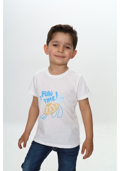 Toontoy Kids Toontoy Erkek Çocuk Baskılı Bisiklet Yaka Kısa Kollu Tişört Ekru