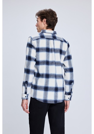 Hatemoğlu Lacivert Slim Fit Kareli Düğmeli Yaka Uzun Kollu Pamuklu Gömlek 19151010024a L16 1964079 Lacivert