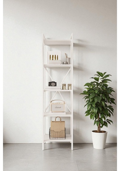 Nilamu Beyaz 45 Cm Kitaplık, Metal Aksamlı, Organizer, Ofis, 45 170 34 Cm Beyaz