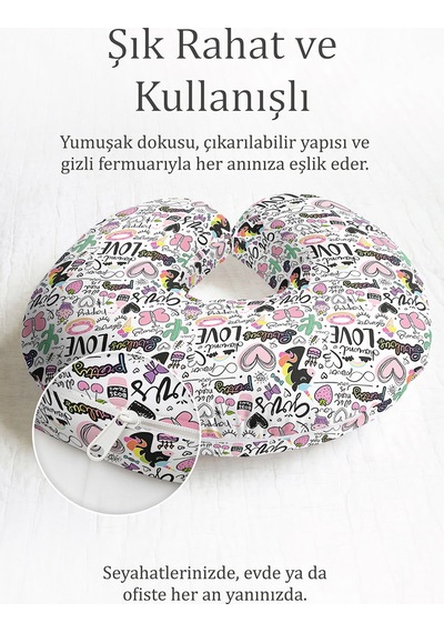 Unicorn Kalpli Pamuklu Boyun Yastığı - Renkli Sevimli Pembe Siyah Seyahat Yastığı Doygun Yağmur Fırtına Mavisi