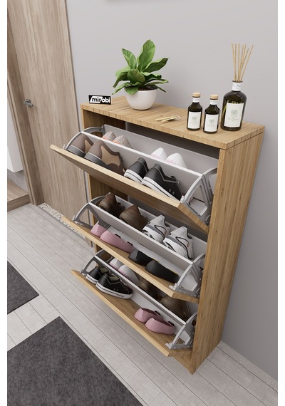 Mirobi Kembe 3 Bölmeli Açılır Modern Dekoratif Ayakkabılık Çam Çam