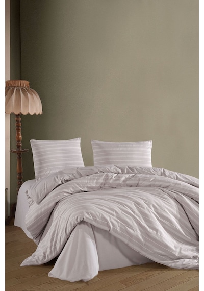 Varol Stripe Saten King Size Nevresim Takım Bej/kıngsıze Bej