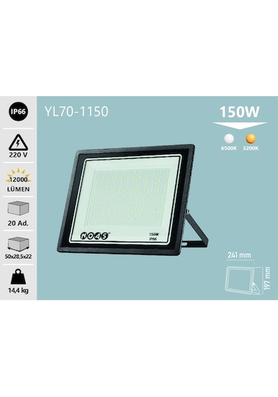 Noas 150w Ultra Slım Led Projektör Beyaz 6500k