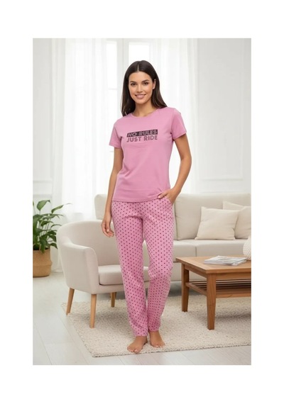 İkikareshop Özel Tasarım Kısa Kol Kadın Penye Pijama Takımı Somon Çok Renkli