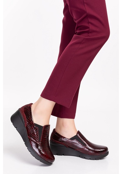 Gondol Hakiki Deri Anatomik Taban Rahat Ayakkabı Esfa.4052 Bordo Croco