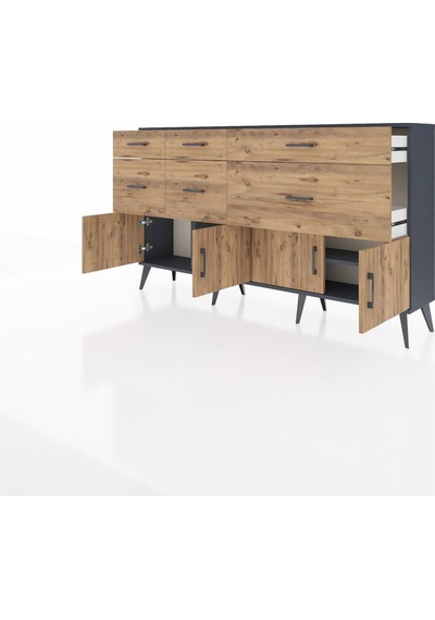 Arges Konsol Tek Raflı 6 Çekmeceli 4 Kapaklı 176x30x99 Antrasit-çam Atlas Çam - Antrasıt Arges Konsol Tek Raflı 6 Çekmeceli 4 Kapaklı 176x30x99 Antrasit-çam Atlas Çam - Antrasıt