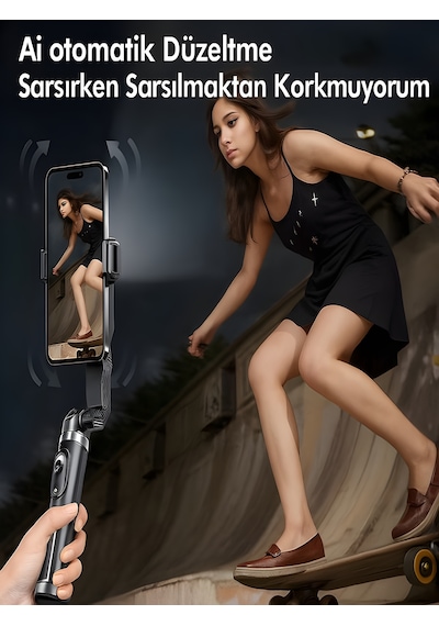 Uzaktan Kumandalı 101cm Led Işıklı Al Tripod Yapay Zeka Destekli Titreşim Engelli Gimbal