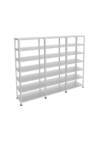Raf Burada  7 Katlı 3'lü Galvaniz Çelik Raf - Depo, Arşiv, Kiler, Dosya, Market Rafı-31x93 cm-200 cm-1.50 mm