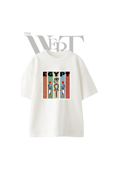 Thewert Horus Ankh Eye Tasarım Baskılı Ünisex Beyaz Oversize T-shirt