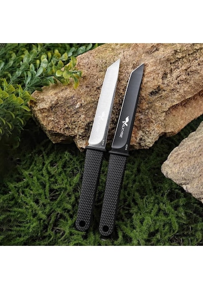 Valkyrie Paslanmaz Soğuk Çelik Tırtıklı 9cr18 Boyun Askılı Kılıflı Kamp Av Bıçağı Siyah Siyah