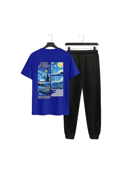 Uyguntarz Unisex Vangogh Baskılı Eşofman Takımı Mavi