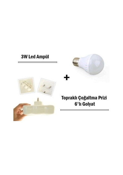 3w Led Ampul 10 Ad + Topraklı Çoğaltma Prizi 6 Lı Golyat Set 1 Ad RGB