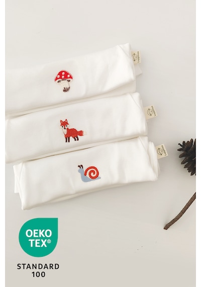 Luppinos Forest 3lü %100 Pamuk Nakışlı Bebek Body Set Beyaz