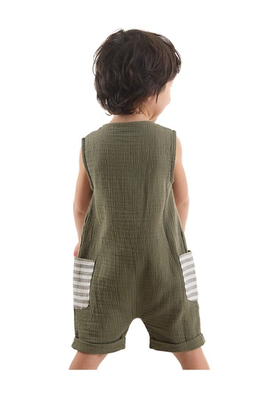 Denokids Erkek Bebek Çocuk Yeşil Müslin Tulum Renkli Çok Renkli