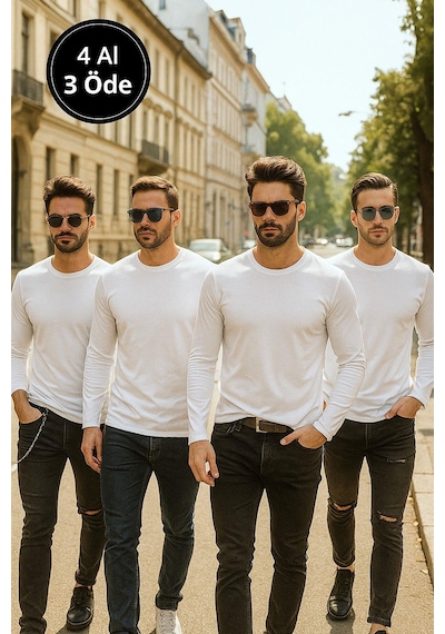 Rich Erkek Beyaz 4'lü Paket Basic Uzun Kollu Tişört Sporcu Body T-shirt Beyaz Rich Erkek Beyaz 4'lü Paket Basic Uzun Kollu Tişört Sporcu Body T-shirt Beyaz