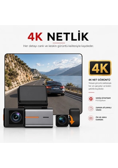 Carlover S2 4K Wifi Ön Arka Araç Kamerası