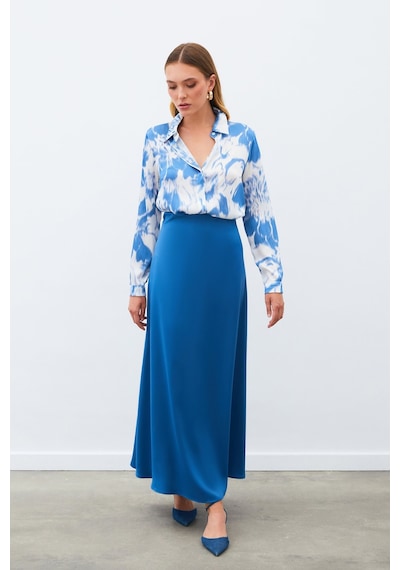 Sateen Desenli Gömlek - Mavi-134932 Mavi