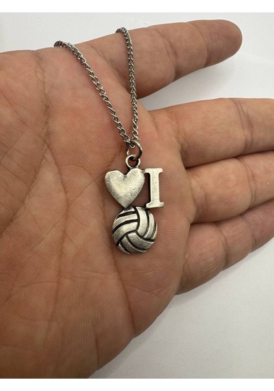 I Love Volleyball Voleybol Temalı Unisex Kolye 60 Cm Zincirli Çok renkli