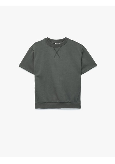 Koton Bisiklet Yaka Pamuklu Kısa Kollu Oversize Sweatshirt Antrasit 7wkb10285tk