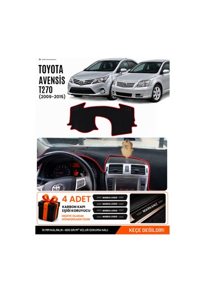 Toyota Avensis T270 2009-2015 Uyumlu Torpido Örtüsü, Torpido Kılıfı - Siyah-kırmızı - To004