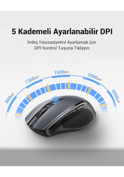 Ugreen 4.000 Dpı Ergonomik Sessiz Kablosuz Optik Mouse, 90545 -