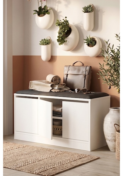 Yurudesign More Puflu Ayakkabılık 3 Kapaklı Dolap 90Cm Beyaz Mr2- Beyaz