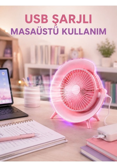 Gece Lambası Özellikli Şarjlı Mini Masaüstü Fan Diğer