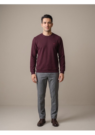 Maccali Erkek Bordo Selanik Bisiklet Yaka Sweatshirt