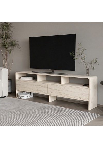 İnarch Dizayn Onda 2 Kapaklı Tv Sehpası - 160 Cm Modern Depolama Üniteli Tv Konsolu Traverten İnarch Dizayn Onda 2 Kapaklı Tv Sehpası - 160 Cm Modern Depolama Üniteli Tv Konsolu Traverten