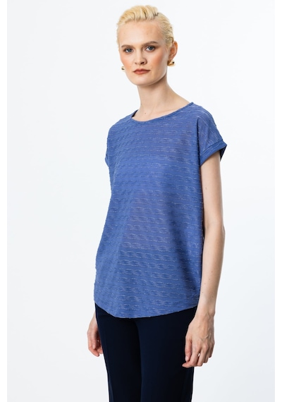 On Minimalist Oversize Kadın Bluz - Yuvarlak Yaka Kısa Kol İndigo On Minimalist Oversize Kadın Bluz - Yuvarlak Yaka Kısa Kol İndigo