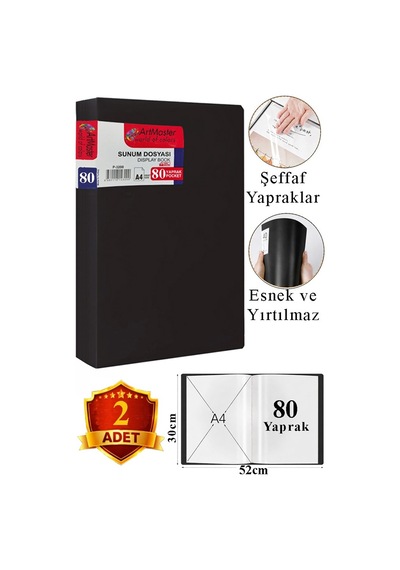 Siyah Sunum Dosyası 80 Li 2 Adet Poşet Dosyalı Katalog Dosyası 80 Poşetli Kendinden Dosya Plastik Kapaklı