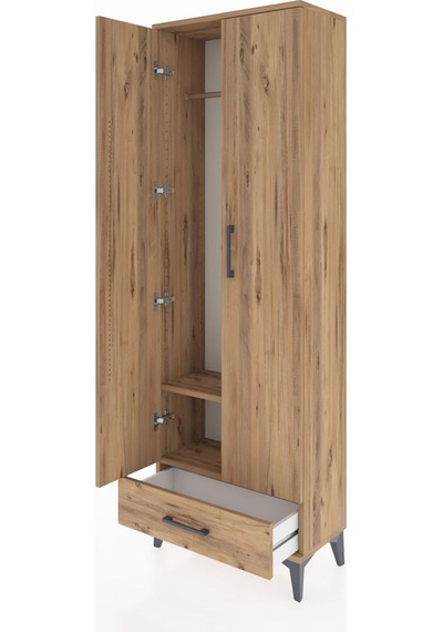 Arges Dolap 2 Raflı Tek Çekmeceli Tek Askılı 60x30x182 Çam-çam Çam