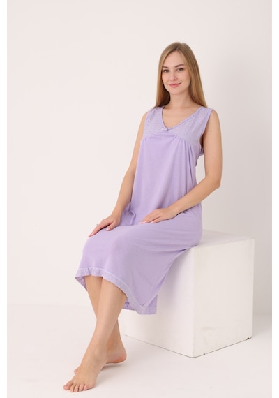 Yasar Underwear Kadın Uzun,kolsuz %100 Pamuk Elbise İçliği Kombinezon Lila Lila