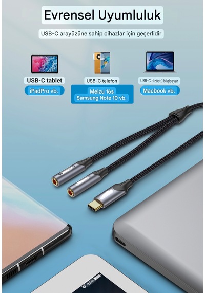 Riksoin Type-c To 3.5mm Aux Ses Kulaklık Ayırıcı 2'si 1'arada